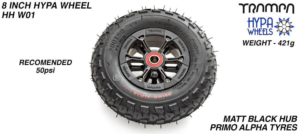 8 Inch Wheel - Matt Black Hypa Hub with Black Alpha 8 Inch Tyre