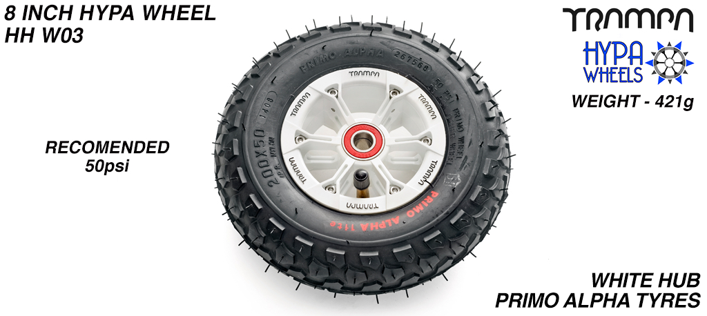 8 Inch Wheel - White & Black logo HYPA Hub with Black Alpha 8 Inch Tyre