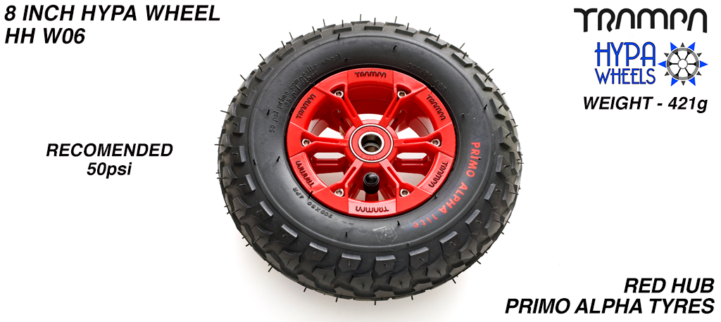8 Inch Wheel - Red & Black logo Hypa Hub with Black Alpha 8 Inch Tyre