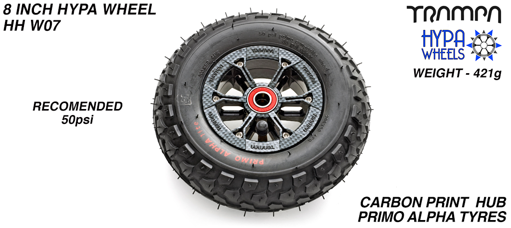 8 Inch Wheel - Carbon Fiber Print Hypa Hub with Black Alpha 8 Inch Tyre 