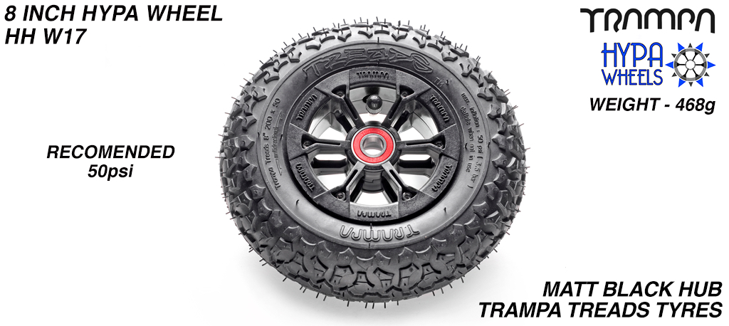 8 Inch Wheel - Matt Black Hypa Hub with Trampa Treads 8 Inch Tyre