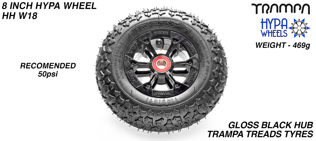 8 Inch Wheel - Black Gloss Hypa Hub with Trampa Treads 8 Inch Tyre 