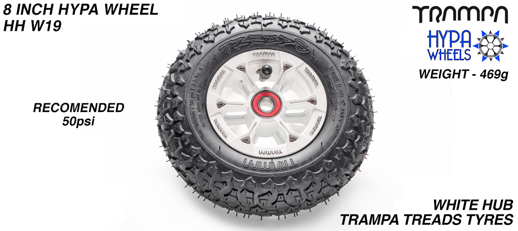 8 Inch Wheel - White & Black logo Hub with Trampa Treads 8 Inch Tyre 