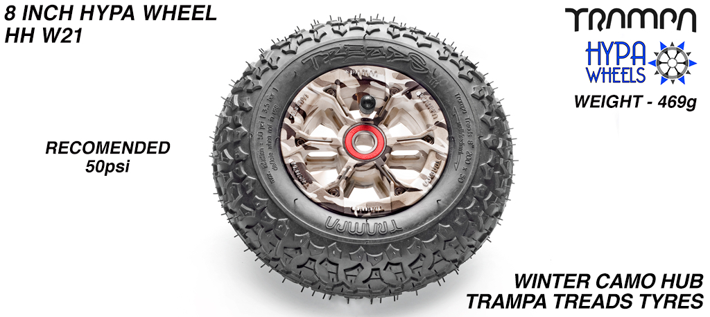 8 Inch Wheel - Winter Camo Hypa Hub with Trampa Treads 8 Inch Tyre