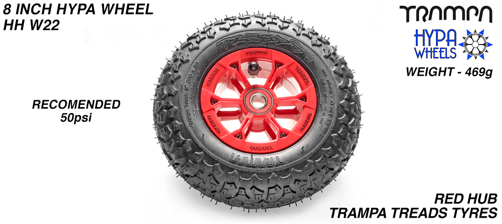 8 Inch Wheel - Red & Black logo Hypa Hub with Trampa Treads 8 Inch Tyre