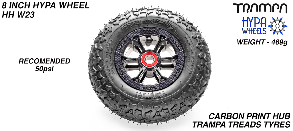 8 Inch Wheel - Carbon Fibre Hypa Hub with Trampa Treads 8 Inch Tyre